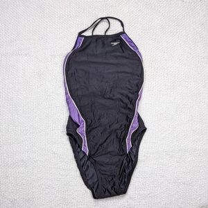 Speedo‎ Rapid Splice Black and Purple Athletic Open Back One Piece *See Measure